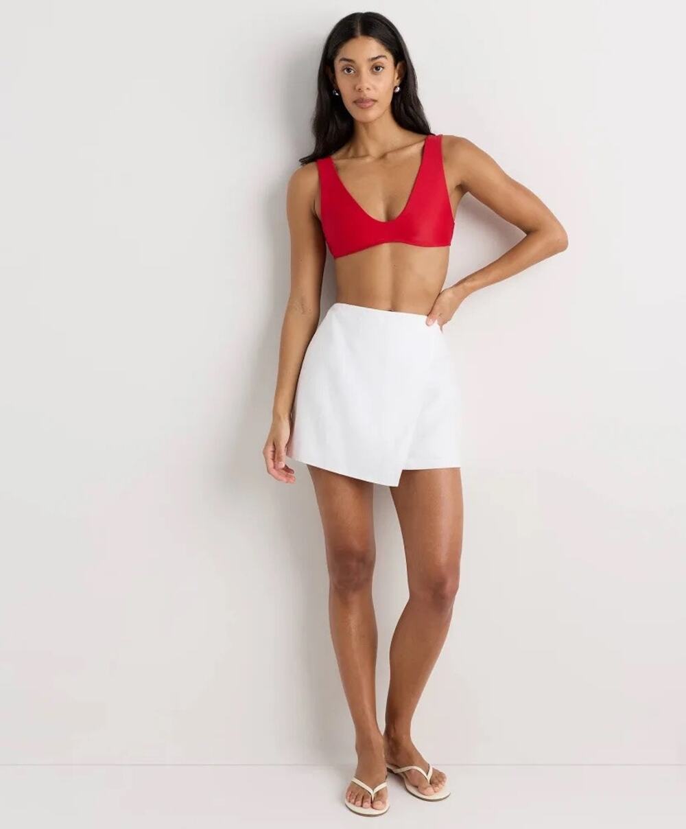 New Quince Italian Plunge Bikini Top in Red Size Medium